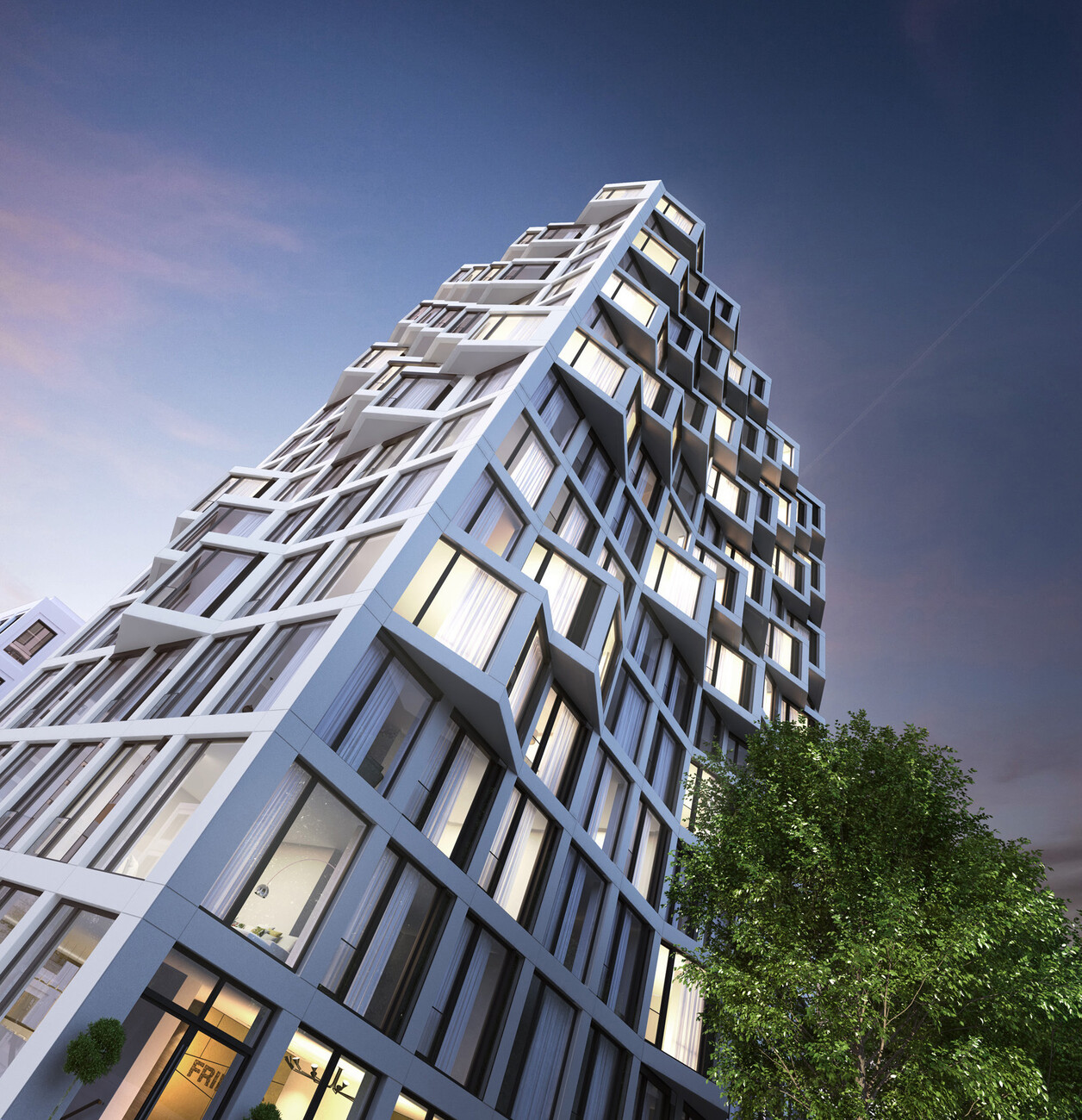 Through the bay window-like facades, the residents can enjoy a 180-degree panorama.