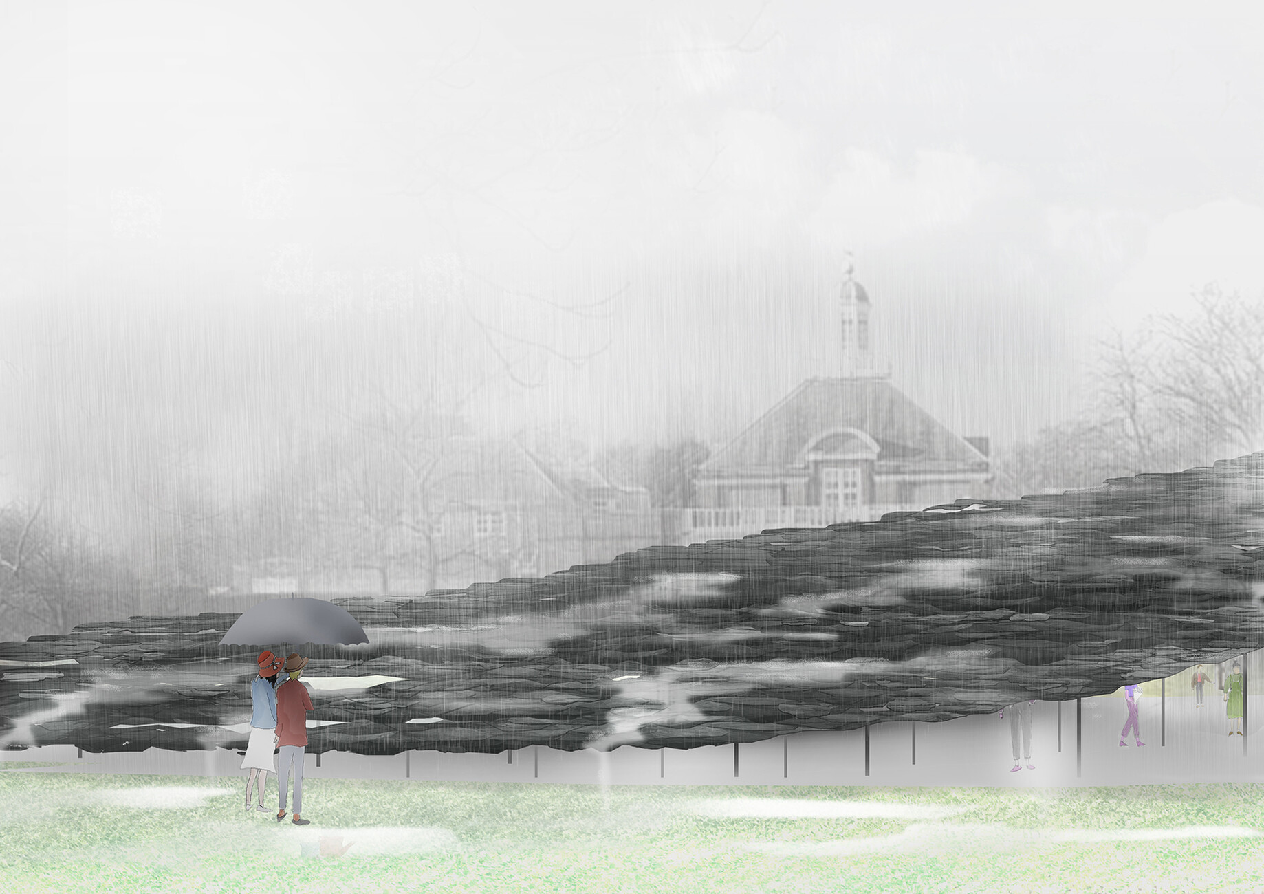 Junya Ishigami's design for the Serpentine Pavilion 2019 in London's Kensington Gardens: a slate mountain growing out of the lawn.