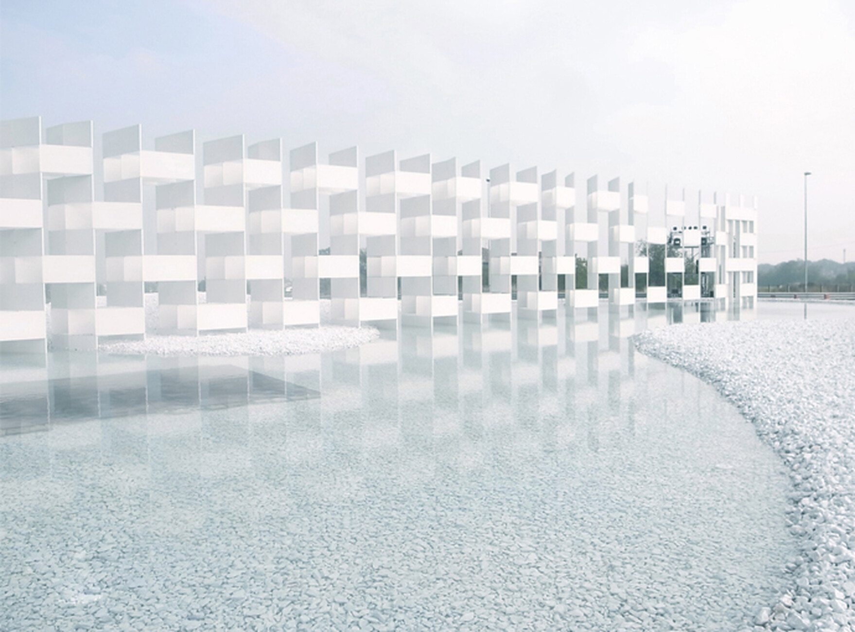 "Casalgrande Ceramic Cloud" vor dem Hauptsitz von Casalgrande Padana in Italien, Kengo Kuma Architekten