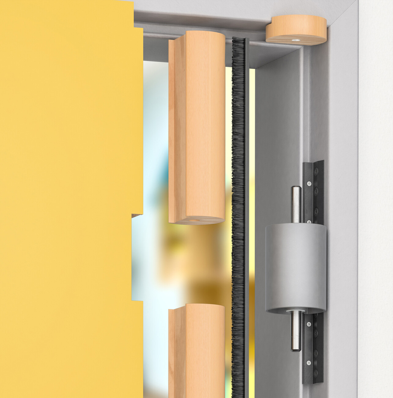 The hinge system with finger-trap protection is an all-rounder for use with wooden, aluminum and steel hinges in rebated or unrebated doors.
