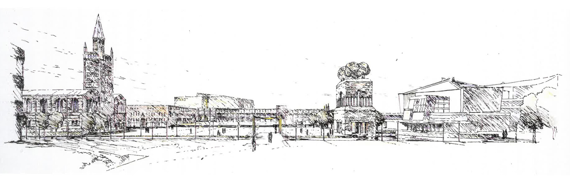 Handzeichnung Entwurf Kulturforum Hans Hollein 1983