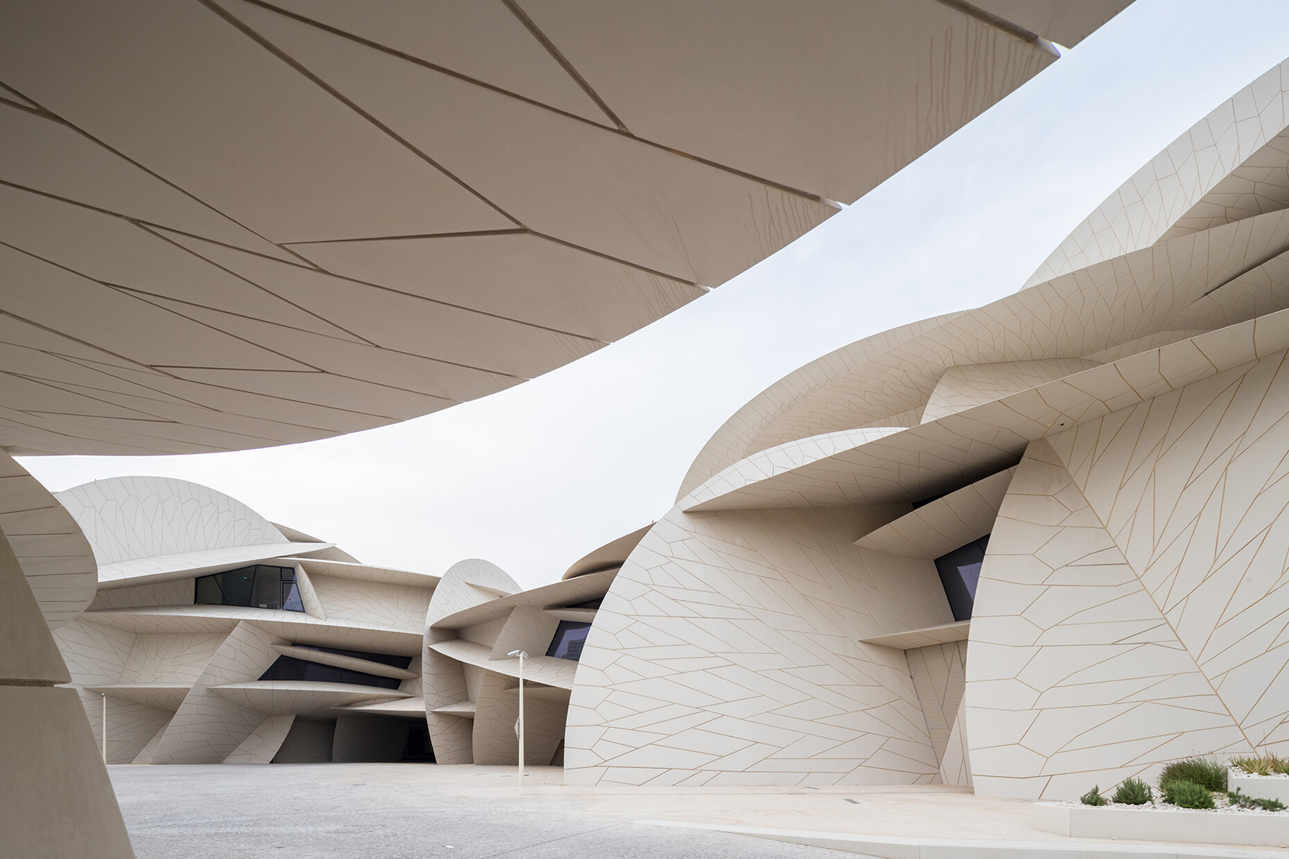 The architects used fibreglass-reinforced concrete for the striking pane shapes.