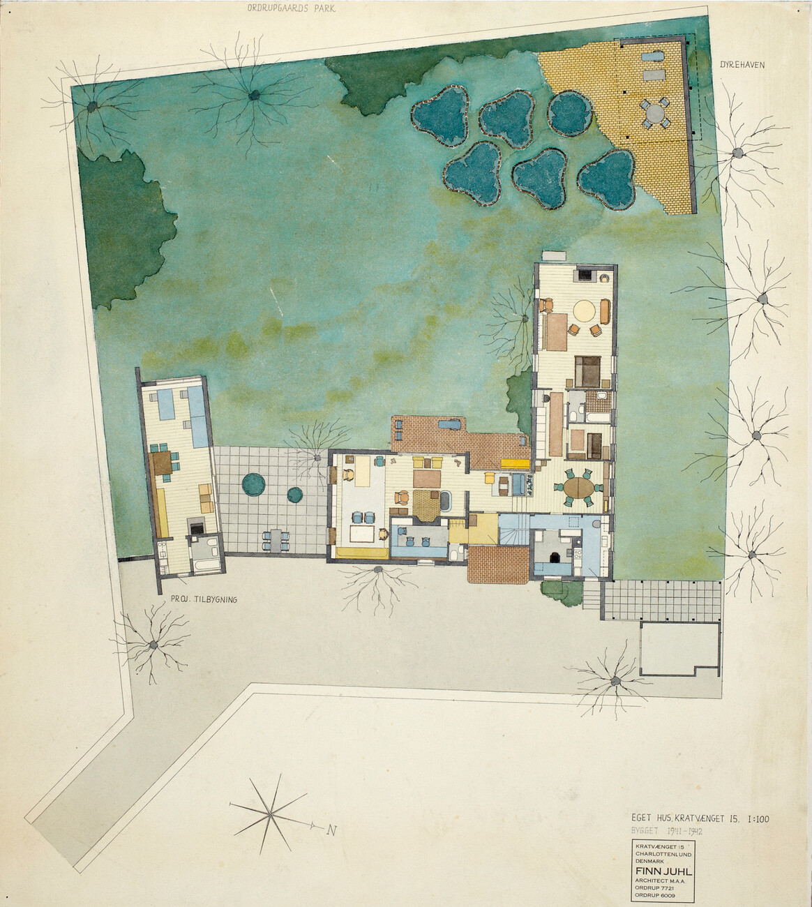 Grundriss des Hauses von Finn Juhl mit geplanter Erweiterung (1968)