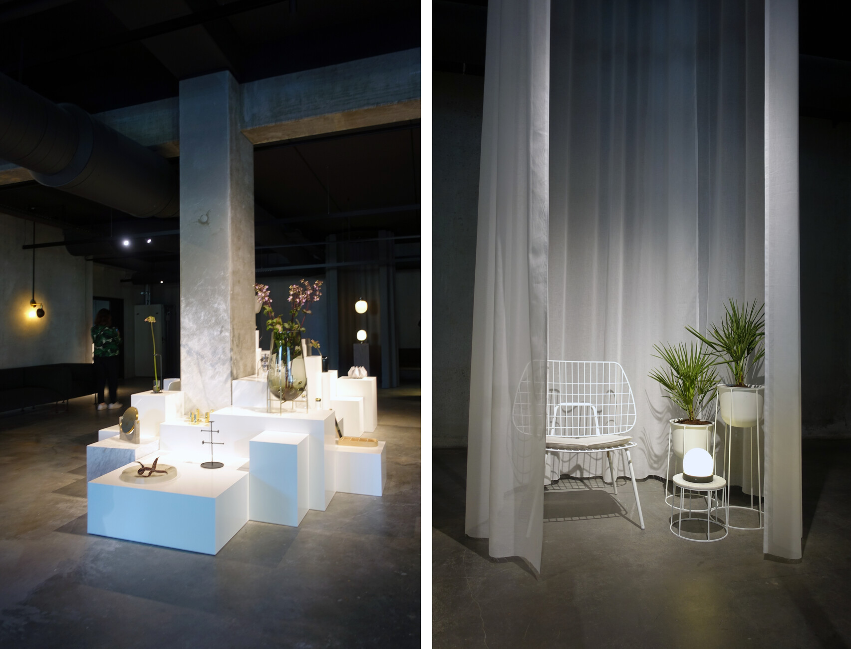 Menu showroom in Copenhagen Nordhavn.   Chair: WM String Lounge Chair (Design: Studio WM)  Planter: Wire Pot (Design: Norm Architects)