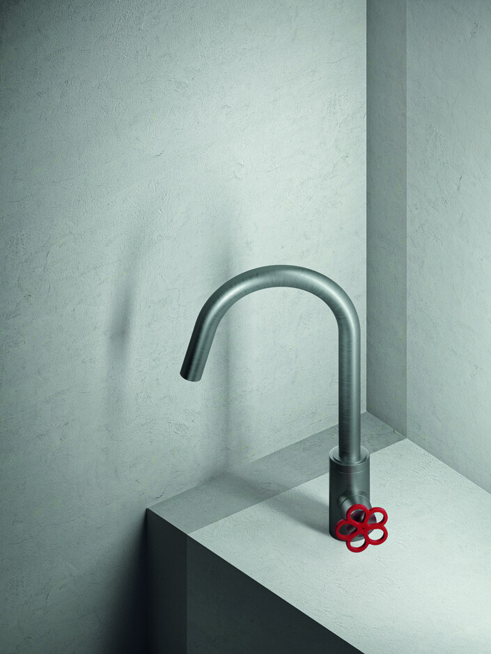 AW/EX PIPE Boffi Fantini Aboutwater / 1-Loch-Waschtischmischer - Edelstahl Gebürstet/Rot